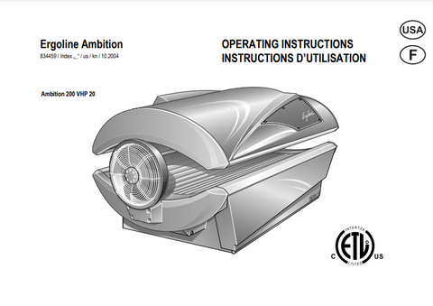 Ergoline Ambition 200 VHP 20 Tanning Bed Manual
