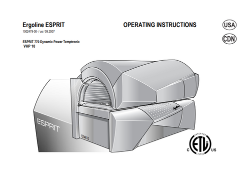 Ergoline Esprit 770 Dynamic Power VHP 10 Tanning Bed Manual