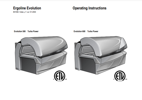 Ergoline Evolution 600 Turbo Power Tanning Bed Manual