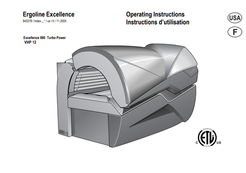 Ergoline Excellence 880 Turbo Power VHP 12 Tanning Bed Manual