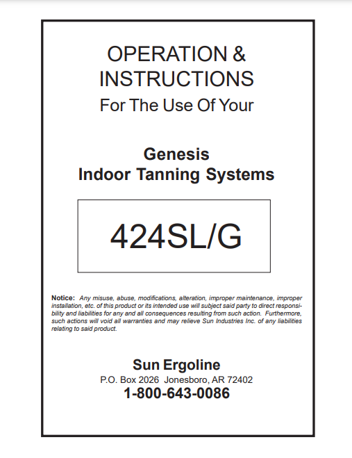 Ergoline Genesis 424 SL-G 20 Min Tanning Bed Manual
