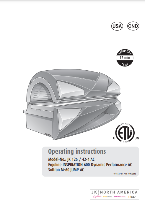 Ergoline Inspiration 600 Dynamic Performance Tanning Bed Manual
