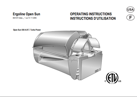 Ergoline Open Sun 550 A.R.T Turbo Power Tanning Bed Manual