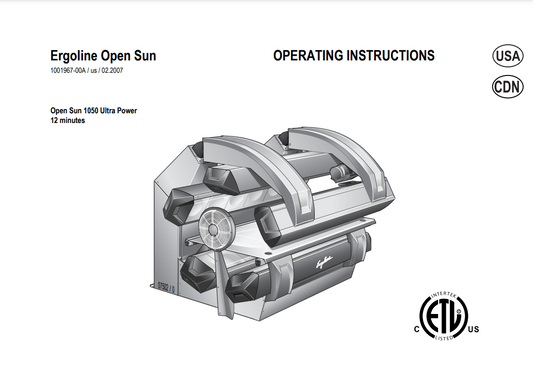Ergoline Open Sun 1050 Ultra Power 12 Min Tanning Bed Manual