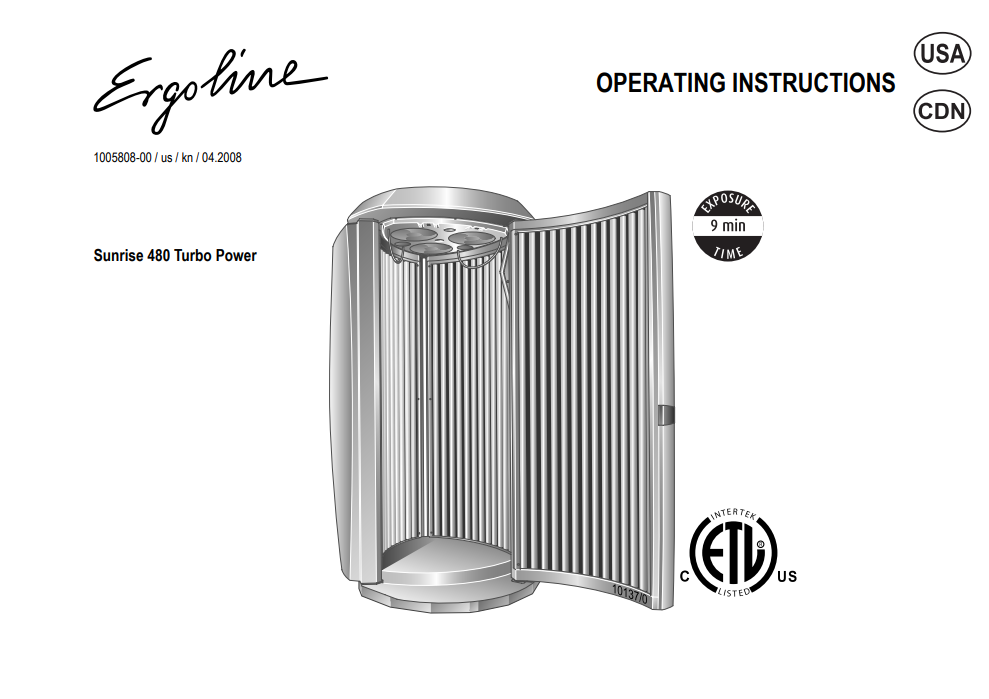 Ergoline Sunrise 480 Turbo Power 9 Min Tanning Bed Manual