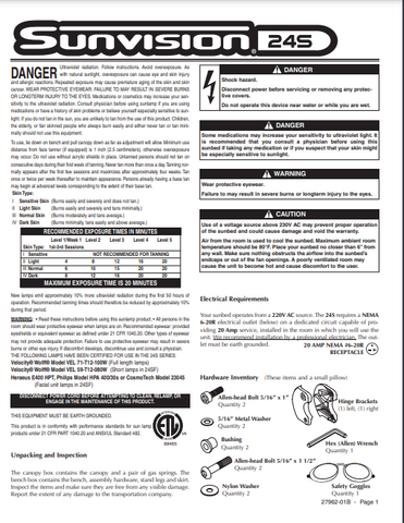 ETS SunVision 24S Tanning Bed Manual