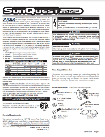 ETS Sunquest 32 RSP Tanning Bed Manual