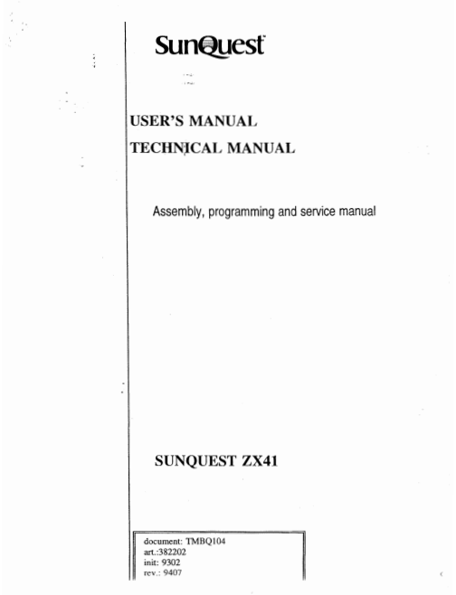 Sunquest ZX41 Tanning Bed Manual