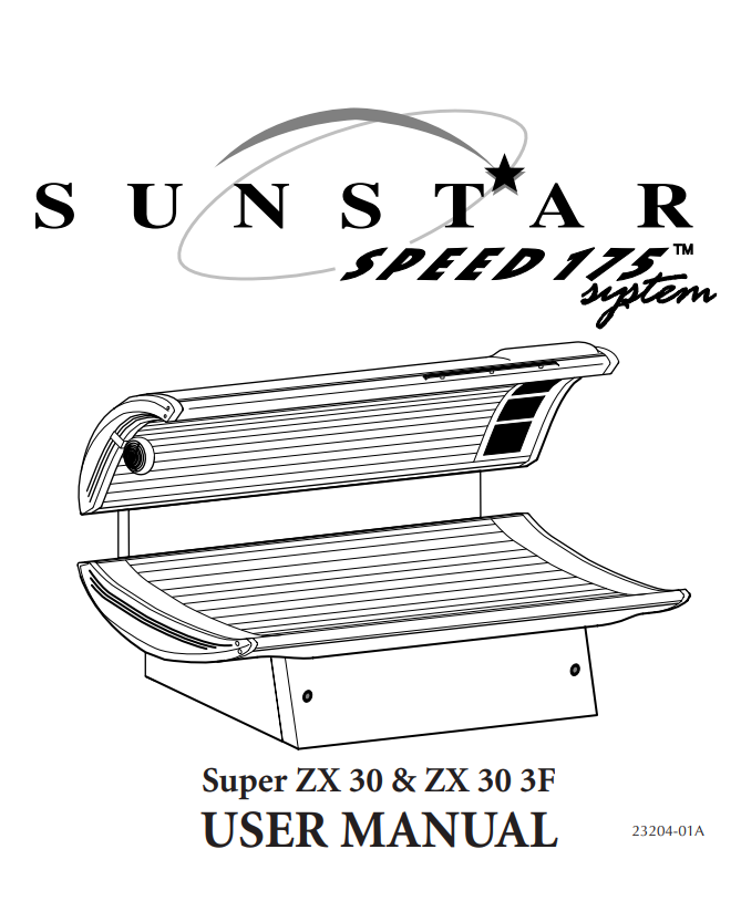 Sunstar Speed System 175 Super ZX30 3F Tanning Bed Manual