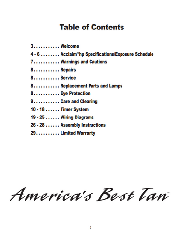 Heartland Tan Acclaim HP Tanning Bed Manual
