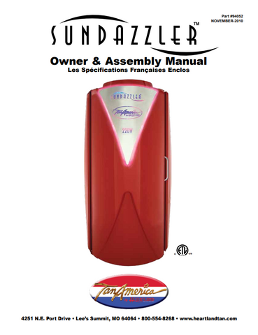 Heartland Tan Sundazzler 54E Booth Tanning Bed Manual