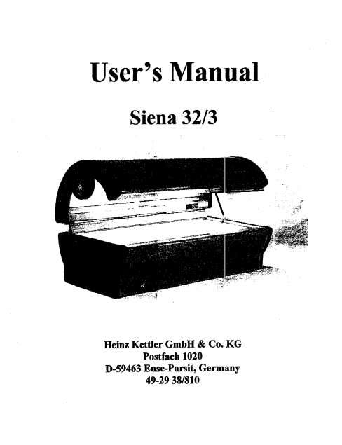 Heinz Kettler Siena 32-3 Tanning Bed Manual