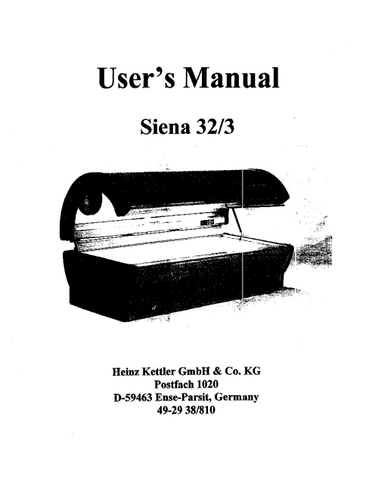 Heinz Kettler Siena 32-3 Tanning Bed Manual