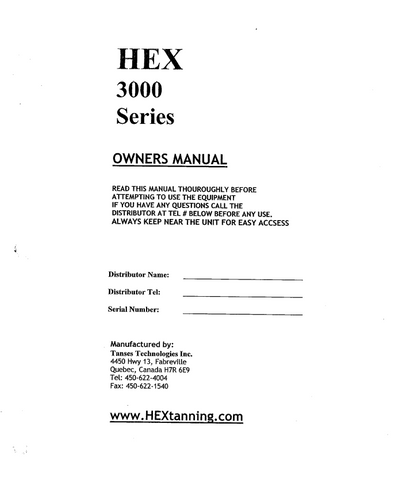 Hex 3000 Series 12-25 Min Tanning Bed Manual