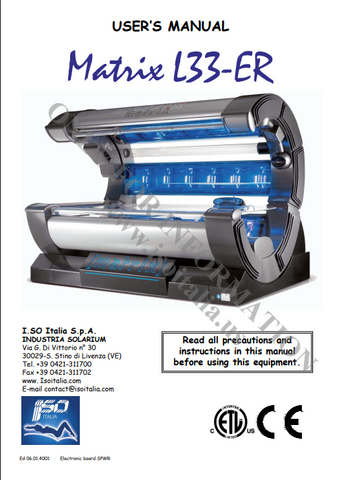 Iso Italia Solarium Matrix L33-ER Tanning Bed Manual
