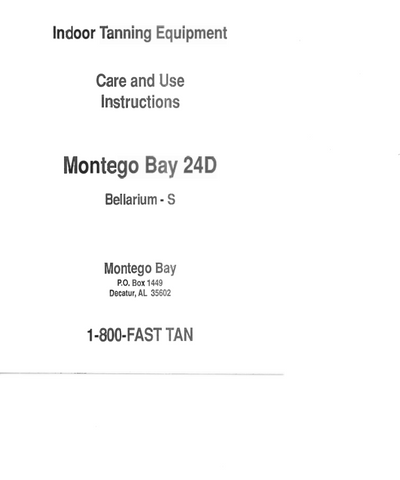 Montego Bay 24D Bellarium-S Tanning Bed Manual