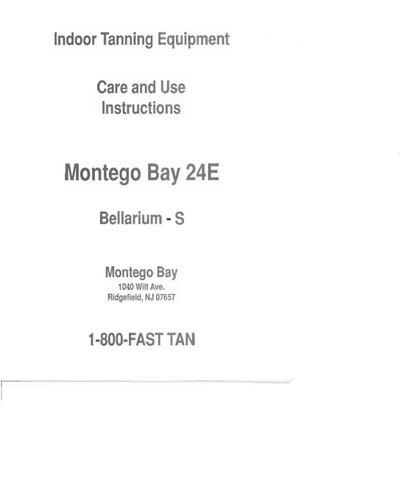 Montego Bay 24E Bellarium-S Tanning Bed Manual