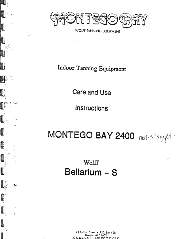 Montego Bay 2400 Bellarium-S Tanning Bed Manual
