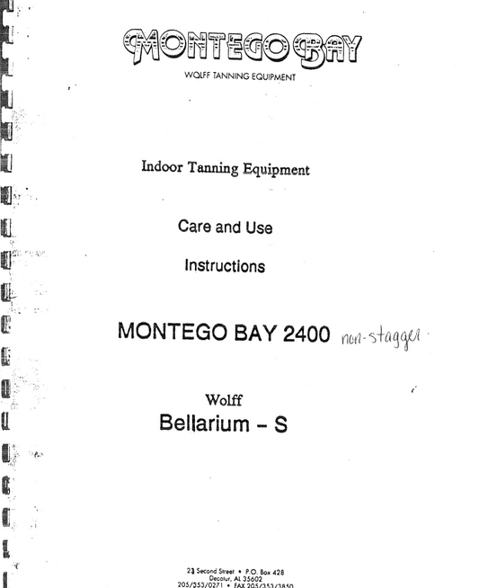 Montego Bay 2400 Bellarium-S Tanning Bed Manual