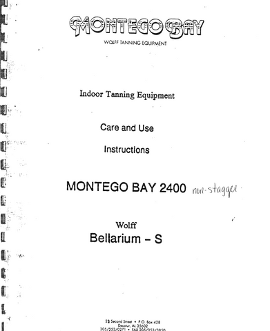 Montego Bay 2400 Bellarium-S Tanning Bed Manual