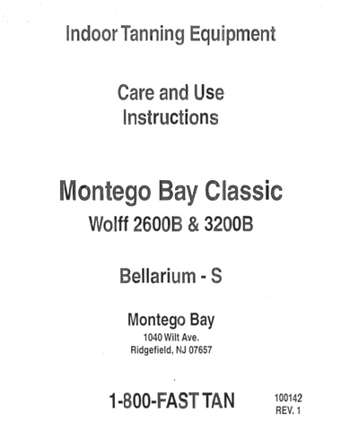 MONTEGO BAY CLASSIC WOLFF 2600B AND 3200B BELLARIUM-S MANUAL