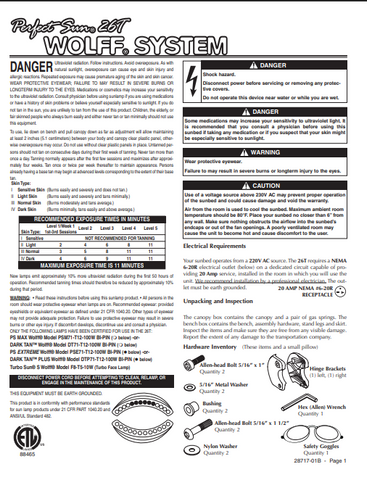 Perfect Sun 26T Tanning Bed Manual