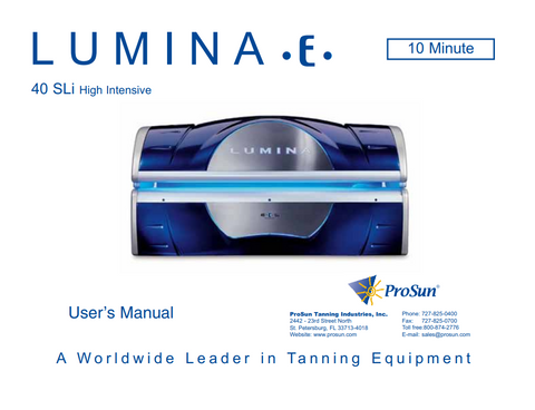 Prosun Lumina 40 SLI High Intensive 10 Min Tanning Bed Manual