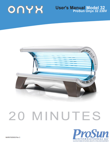 Prosun Onyx 32 230V 20 Min Tanning Bed Manual