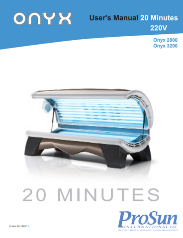 Prosun Onyx 2800 220V 20 Min Tanning Bed Manual