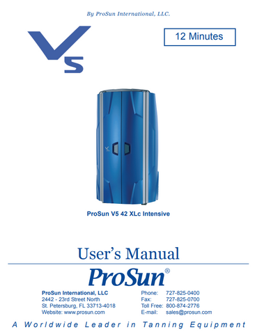 Prosun V5 42 XLC Intensive 12 Min Tanning Bed Manual