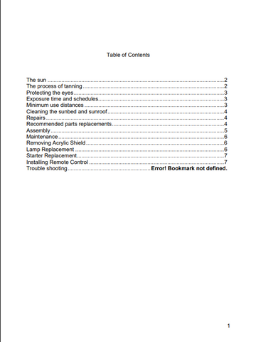 Puretan Transcene 36 Tanning Bed Manual