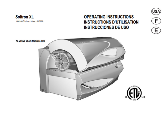 Soltron XL-200/20 Shark Mattress XTRA Tanning Bed Manual