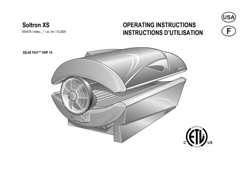 Soltron XS-45 Flirt VHP 15 Tanning Bed Manual