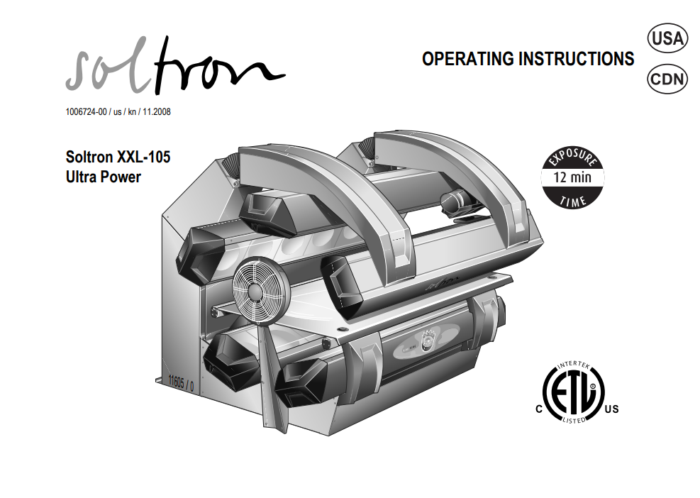 Soltron XXL-105 Ultra Power 12 Min Tanning Bed Manual