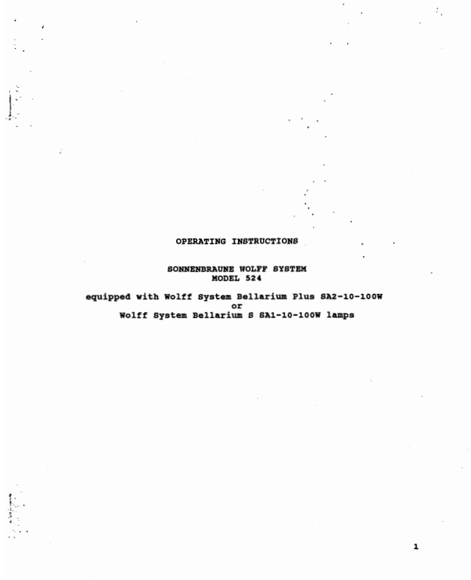 Sonnen Braune Wolff System Model 524 Tanning Bed Manual