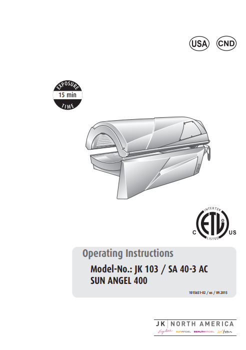 Sun Angel 400 15 Min Tanning Bed Manual