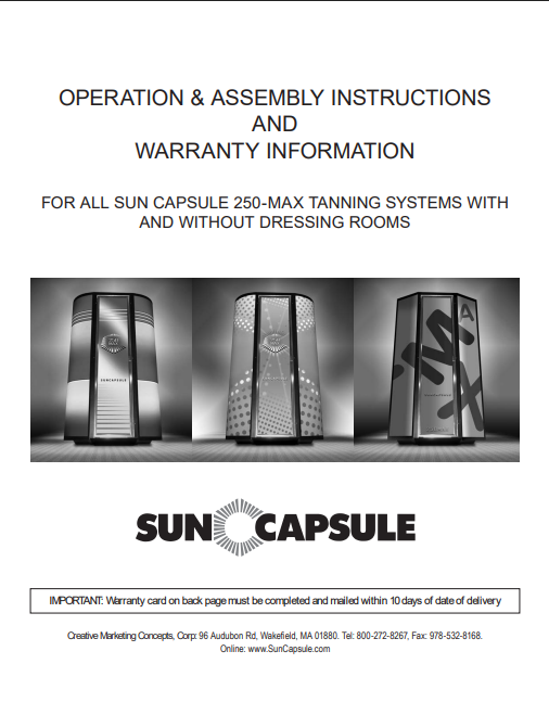 Sun Capsule 250W Max Tanning Bed Manual – Sun Tanning Store
