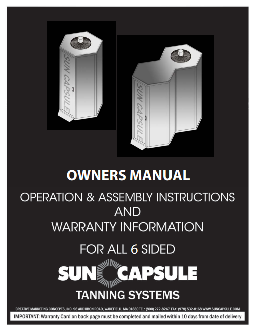 Sun Capsule Cyclone 60 Lamp 220W VHR Tanning Bed Manual