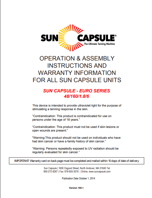 Sun Capsule Euro Series Tanning Bed Manual