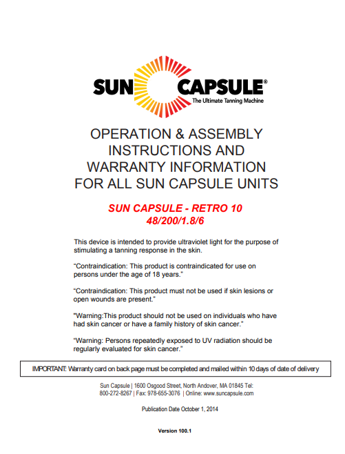 Sun Capsule Retro 10 Tanning Bed Manual
