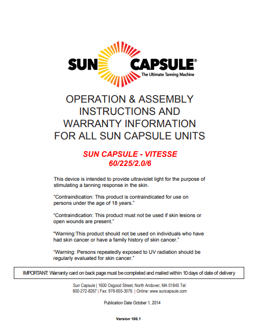 Sun Capsule Vitesse Tanning bed Manual