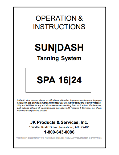 SUNDASH SPA 16 AND 24 MANUAL