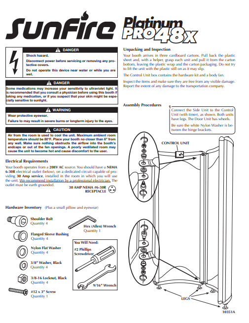 Sunfire Platinum Pro 48X Tanning Bed Manual