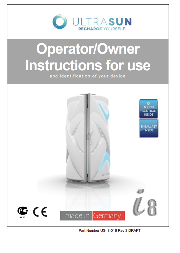 Ultrasun I8 TSU Edition Tanning Bed Manual