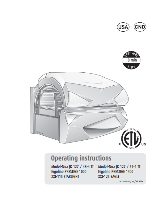 Ergoline Prestige 1000-1400 10 Min Tanning Bed Manual