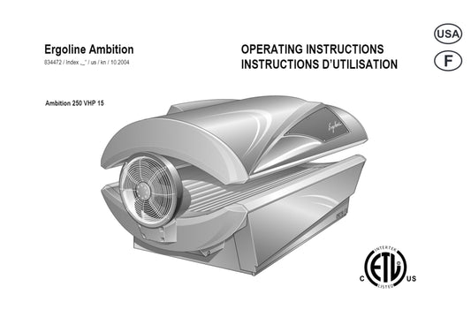 Ergoline Ambition 250 VHP15 Tanning Bed Manual User Manual Sun Tanning Store 