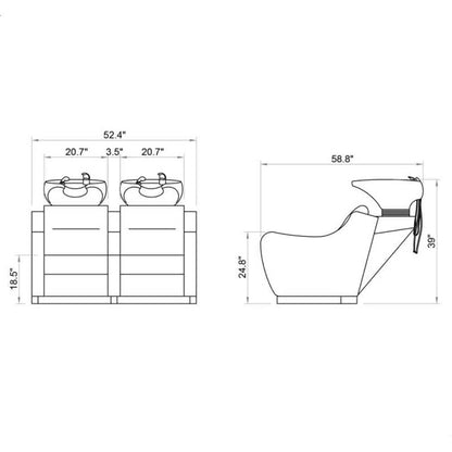 DIR Shampoo Backwash Unit Majestic with Double Seats-7899 Salon Equipment Dream In Reality 